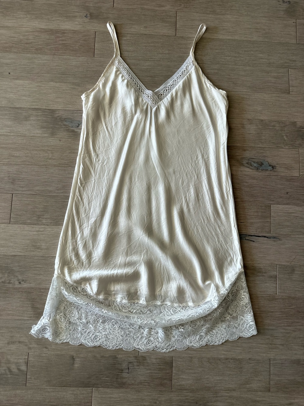 Silkwear 100% Silk Camisole Cream Lace-Trim Slip Chemise Size Medium